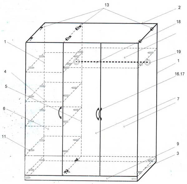 Схема сборки трёхстворчатого шкафа